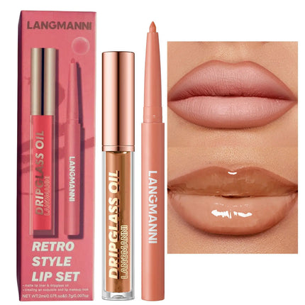 2pcs/Set Smooth Lip Liner+Lip Gloss Set Waterproof Liner Lip Combo Makeup, Long-Lasting Moisturizing Makeup Plump