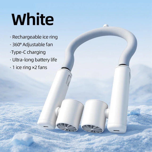 Portable Lightweight Halter Neck Air Cooling Fan Type-C Rechargeable Outdoor Travel Sport Wearable Mini Hanging Neck Fan 3Gear W