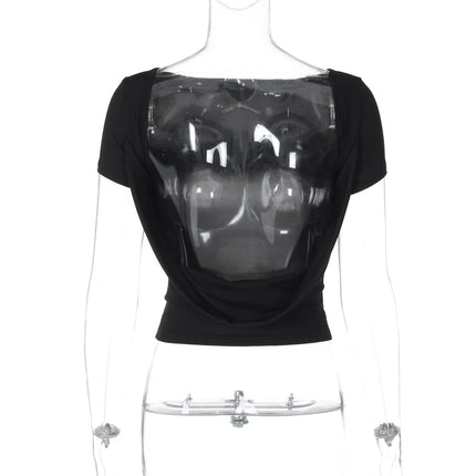 Women's O Neck Short Sleeve Backless Ruched Crop Top Y2K Streetwear Summer Spring Casual T-Shirt Dropshipping