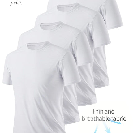 Round Neck T-Shirt 4-Pack White Ultra-Light Men's Quick-Drying Breathable Sweat-Absorbent Shirt Suitable for Fitness Gym and Running