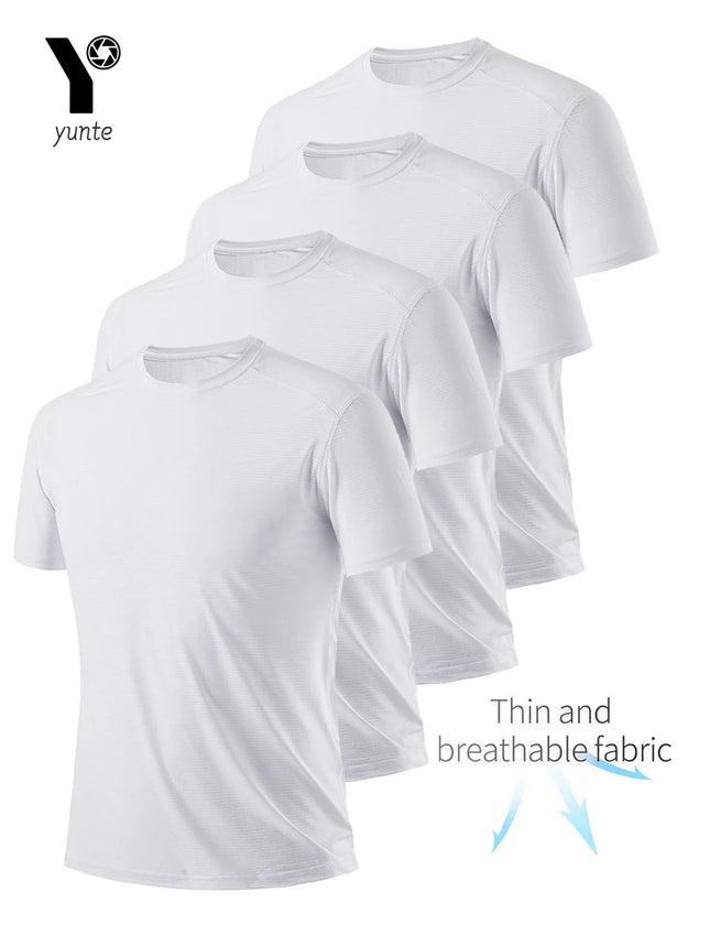 Round Neck T-Shirt 4-Pack White Ultra-Light Men's Quick-Drying Breathable Sweat-Absorbent Shirt Suitable for Fitness Gym and Running