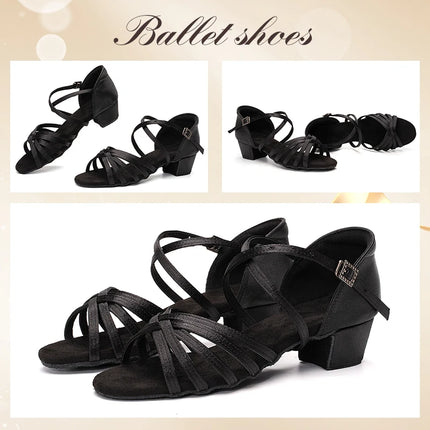 HROYL Girls Latin Dance Shoes Children Ballroom Tango Salsa Party Dancing Shoes Ladies Soft Sole Low Heels 3.5cm Training Shoes