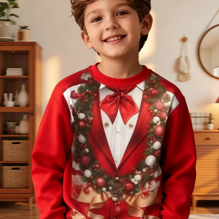 Funny Boys Sweatshirt Christmas Suit Tie 3D Print Autumn Long Sleeve Hoodies Pullover Boys Clothes Holiday Children's Clothing