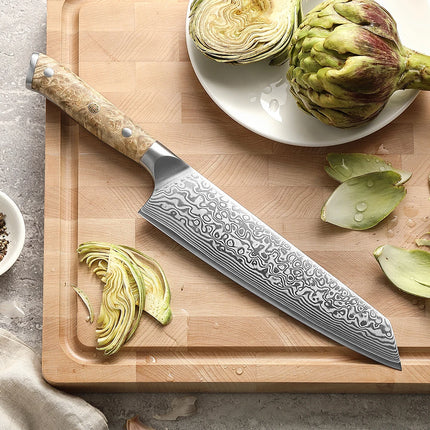 XINZUO Bunka Knife 8.3 Inches 67 Layers Damascus Steel Handcrafted Kitchen Tool Figured Sycamore Wood Handle High-end Gifts