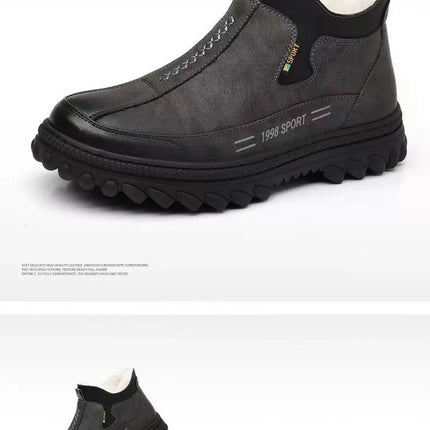 Men's Winter Casual Shoes Thickened Fleece Lined Waterproof Leather Surface Warm Wear Resistant Work Shoes Slip on round Toe
