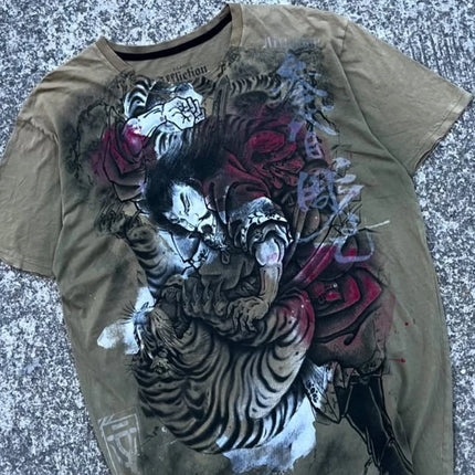 Affliction Wu Song Fights the Tiger T-shirt Men China Style Retro Gothic Short Sleeves Y2K Street Tops