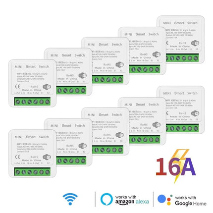 Wifi+Bluetoot Mini Smart Switch 16A DIY Light Switches 2 Way Wireless Smart Break Work with Tuya App Alexa Google Home Alice