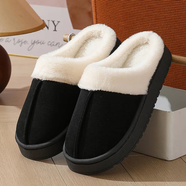 Asgard Plush Women Slippers Thick Sole Non-slip Outdoor Fuzzy Slides Winter New Fur Collar Cotton Shoes Winter Warm Home Slipper