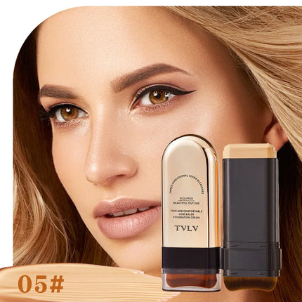 TVLV Long Lasting Matte Foundation Stick-Full Coverage Waterproof Brighten Makeup Base for Compact Concealer Stick with Brush