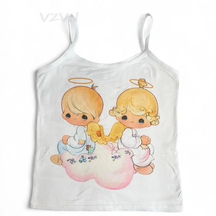 Harajuku Slim Vest Aesthetics Women Clothing Tank Tops Goth Y2k Print Tank Tops Vintage Punk Grunge Fairy Baby Tank Kawaii Girl