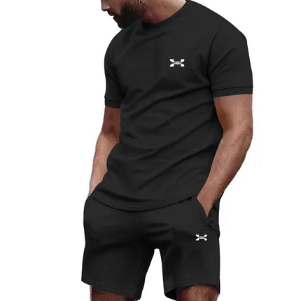 New Summer Men's Casual Short-sleeved Shorts 2-piece City Street Fashion T-shirt Shorts Suit Men's Cool Run Hot Sale