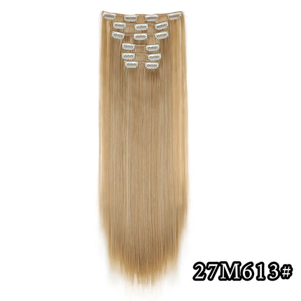 24 Inch Natural Hair Clips Synthetic Hair for Women Hair Tinsel Kit 16 Clips-on Hair in 6pcs Hair Extensions Wicks for Hair