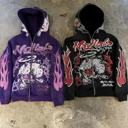 Explosions of New Harajuku Zipper Hooded Sweater Street Men and Women Retro Shirt Sweatshirt Gothic Jacket Hooded Couple Sweater