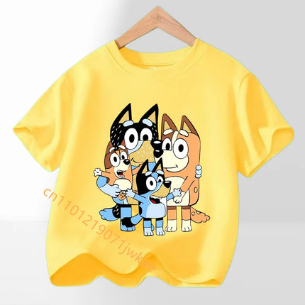Bluey Bingo T-shirt Children's Summer Multi-color Clothing Girl Trendy Base Top Cute Cartoon Figure Print Tees Kids Birthday Gifts