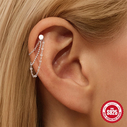 CANNER 1PC 925 Sterling Silver Chain Tassel Piercing Earrings Chain Charm Accessories For Woman Shiny Earring Fine Jewelry Gift