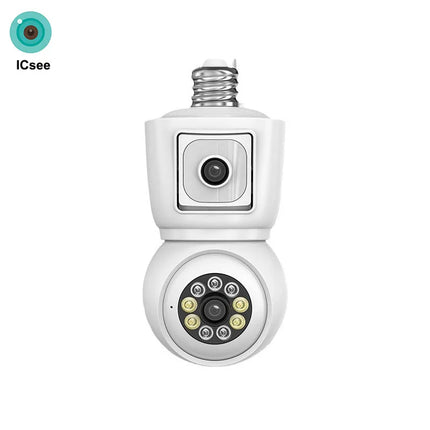 ICsee E27 6MP Bulb WiFi Camera Dual Lens Dual Screen Auto Tracking Two Way Audio Color Night Vision for Indoor Security Camera