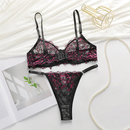 Sexy Lace Underwire Push Up Lingerie Contour Bra And Panty Sets For Women Gathering Chest Underwear Embroidery Bralette Set