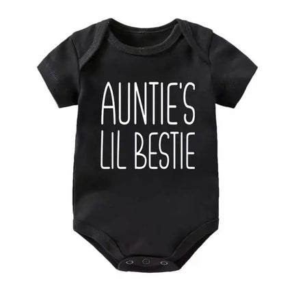 Auntie's Lil Bestie Funny Letter Print Baby Bodysuit Casual Infant Short Sleeve Romper Newborn Outfit Jumpsuit