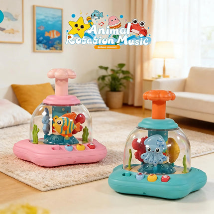 Marine Animal Push Toy, Rotatable Dome with Buttons, Musical Learning, Baby Playtime Educational Gift.