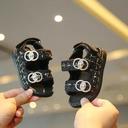 2025 Korean Style Sweet Style Sandals Summer Solid Color Girls Baby Sandals Open Toe Small PU Slipper Shoes Size 21-35