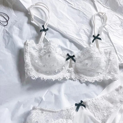 MOYISU Women's Sexy Lace Underwear Women Half Cup Push-up Big Chest Small Ultra-thin Breathable Pure Desire Larger Size Bra Set