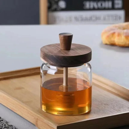 Wide Mouth Glass Storage Bottles with Dipper And Lid - Honey Jars And Syrup Dispenser Containers for Storing Honey And Syrup