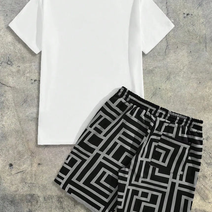 2026 Summer Men's Short-Sleeved Shorts Set with Bear Print Breathable Lightweight Casual Fashionable Outdoor Men's Clothing