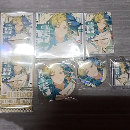 6Pieces Anime Lucky Gift Bag Cartoon Michael Kaiser Collection Bag Keychain Laser badge LOMO Card Postcard Laser Card Toy Gift