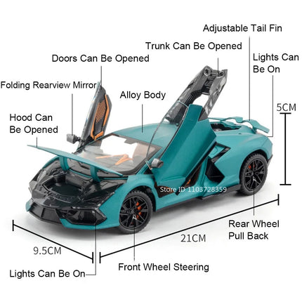 1:24 Countach LP500S REVUELTO Model Toy Supercar Alloy Diecast Sound Light Pull Back Doors Opened Mini Sports Car for Kids Gifts