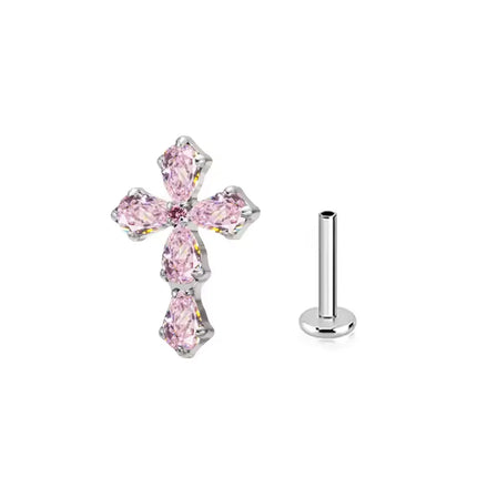 High-Quality F136 Titanium Alloy Pink Zirconia Stud Earring Set Fashionable Cartilage and Lip Piercing Jewelry for Men and Women