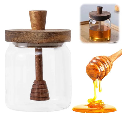 Wide Mouth Glass Storage Bottles with Dipper And Lid - Honey Jars And Syrup Dispenser Containers for Storing Honey And Syrup