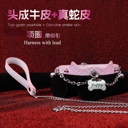 New Leather Collar with Lead Misty Pink Choker Sexy Accessories Spousal Flirting Role Play BDSM Training Unisex Adult Sex Toys