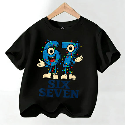 Summer Six Seven 67 Cartoon Cute Print Children‘s Short Sleeve Tops Cotton Casual Kids T-shirt Fashion Boys Girls Clothes Tees