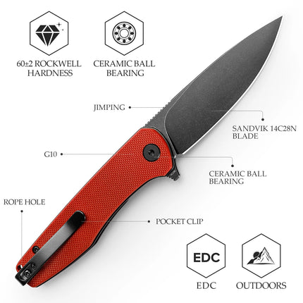 TRIVISA Pocket  Hummingbird  Knife  with Clip High Quality  14C28N Blade Micarta G10 Handle Hunting Camping Outdoor Survival EDC