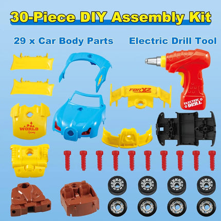 30Pcs Take-Apart Racing Car Building Toy, Electric Screwdriver with Lights & Sounds, DIY Gift Set for Boys 3-5 with Extra Screws