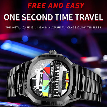 BINBOND Creative TV Dial Men's Watches New Fashion Original Retro Design Luminous Quartz Wristwatch For Men With Calendar Week