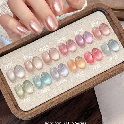 1-12pcs ZH Spring/Summer Ice Transparent Sweet Wine Glass Beads Cat Eye Nail Polish Gel New Flashy Popular Pink Nail Supplies