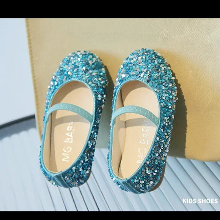 Children's 2025 new single shoe girls' fashion show sequined crystal shoes baby Baotou fashionable soft soled princess shoes