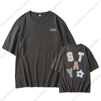 Cotton T Shirt STAY In Our Little House T-shirt Kpop Star Same Letter Print Tops Summer High Quality Short Sleeve Tee Fan Gift