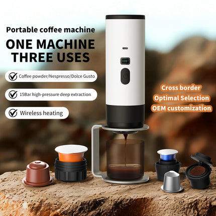 Portable Electric Coffee Maker 3-in-1 Capsule Coffee Grinder Travel Coffee Maker  for Car and Home Camping Campany