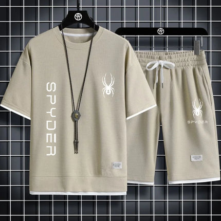 Men's Large-sized Summer Casual Fashionable Breathable Quick-drying Sports T-shirt And Shorts Set Short-sleeved Fitness Outfit