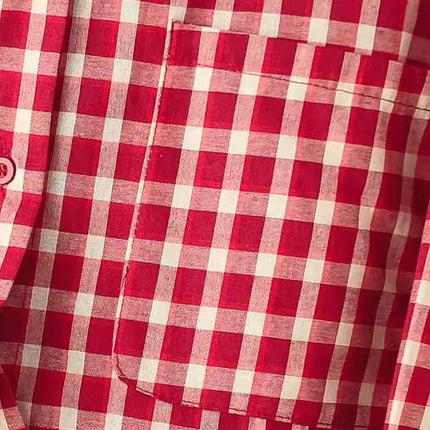 2026 Y2k  Women New Vintage Red Plaid Turn-down Collar Over-shirt Long Sleeve Streetwear Loose Patchwork Harajuku Blouses