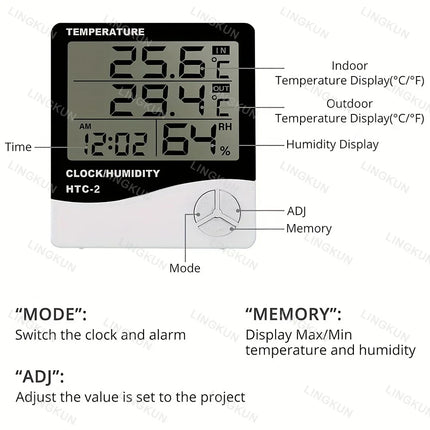 Electronic Clock Temperature Humidity Meter Weather Station for Home With Alarm LED Thermometer Thermo-Hygrometer Multifunction