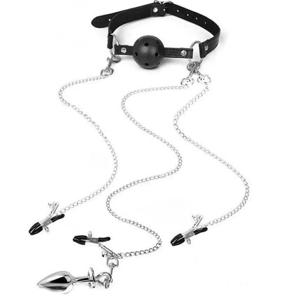 [TG823]Mouth Gag Nipple Clamp Clitoris Clip Anal Butt Plug With Chain Clip Sex Toy Adjustable Breast Clip Stimulator