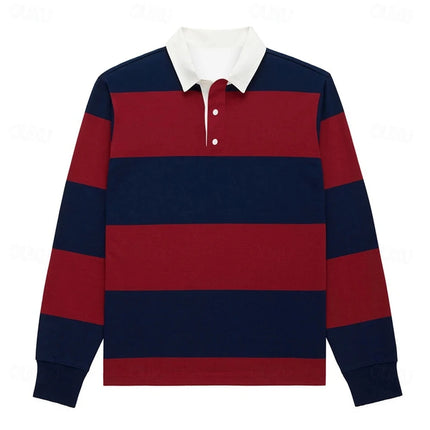 Simple Fashion Striped Polo Shirts For Men Casual Autumn Long Sleeve 3D Printed Golf Polo Shirt Loose Breathable Lapel Tops