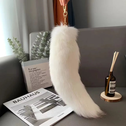 Natural Fox Fur Tail Keychain Furry Y2k Beautiful Accessory Fox Tail Keychain Length 40 Cm Car Keychains for Women