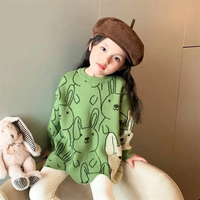 Kids Cute Rabbit Knit Sweaters for Girls Irregular O Neck Christmas Pullover Sweater Coat Toddler Baby Long Sleeve Sweaters 6 8