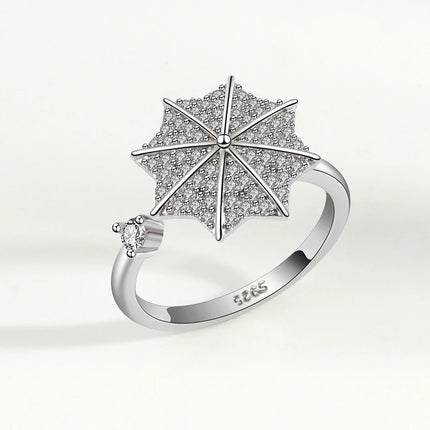 VENTFILLE 925 Sterling Silver Moon And Stars Zircon Rotatable Ring For Women Gift Diamond Relieve Stress Ring Jewelry Wholesale