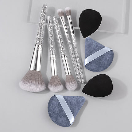 New 5pcs diamond-handled makeup brush, soft bristle blush and eyeshadow contouring brush + 4PCS makeup sponge powder puff