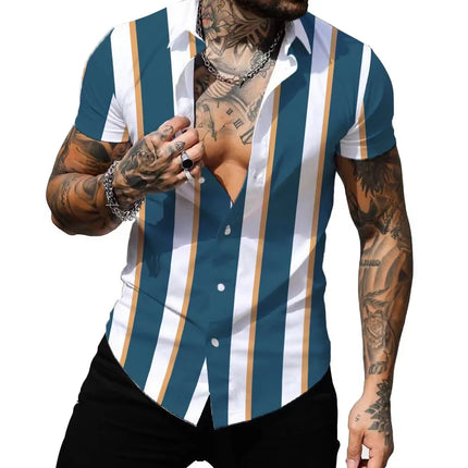 Hawaiian Men's Shirt Summer Fashion Sexy Striped Printed Shirts For Men Casual Tops Tee Male Clothing Oversized Camisa